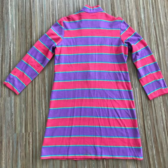 Bright Pink & Purple Stripe Vintage 70s Courtelle Knit Dress with Chunky Zipper - Picture 2 of 5